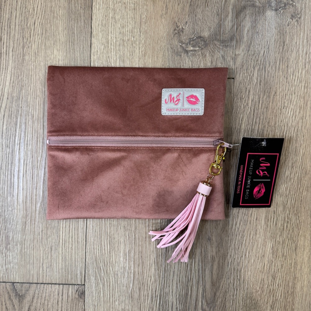 Makeup Junkie Bags Blushing Hour Small Mauve Pink Velvet Cosmetic Pouch NWT